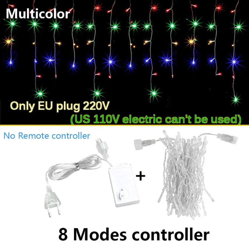 Waterproof LED string lights by FanzyMarket, 3.5–25m length, warm white, cold white, or multicolor, with remote and 8 lighting modes.