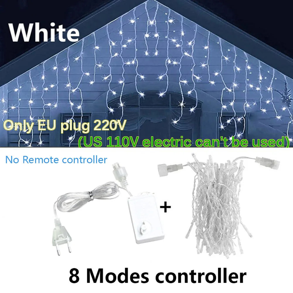 FanzyMarket waterproof LED string lights in warm white, cold white, and multicolor, with remote and 8 lighting modes.