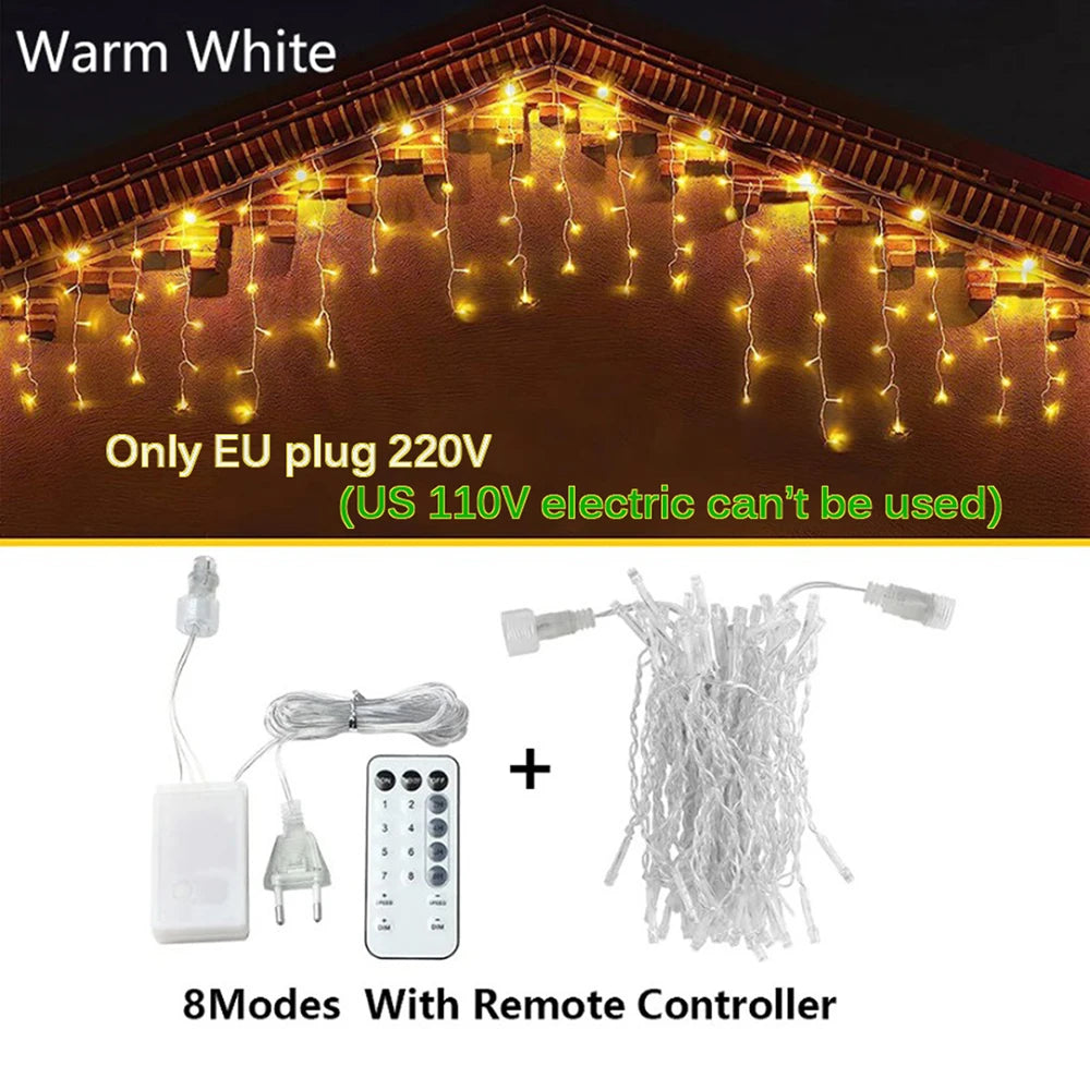 FanzyMarket waterproof LED string lights in warm white, cold white, and multicolor with remote, 3.5 to 25m length, IP65 EU plug.