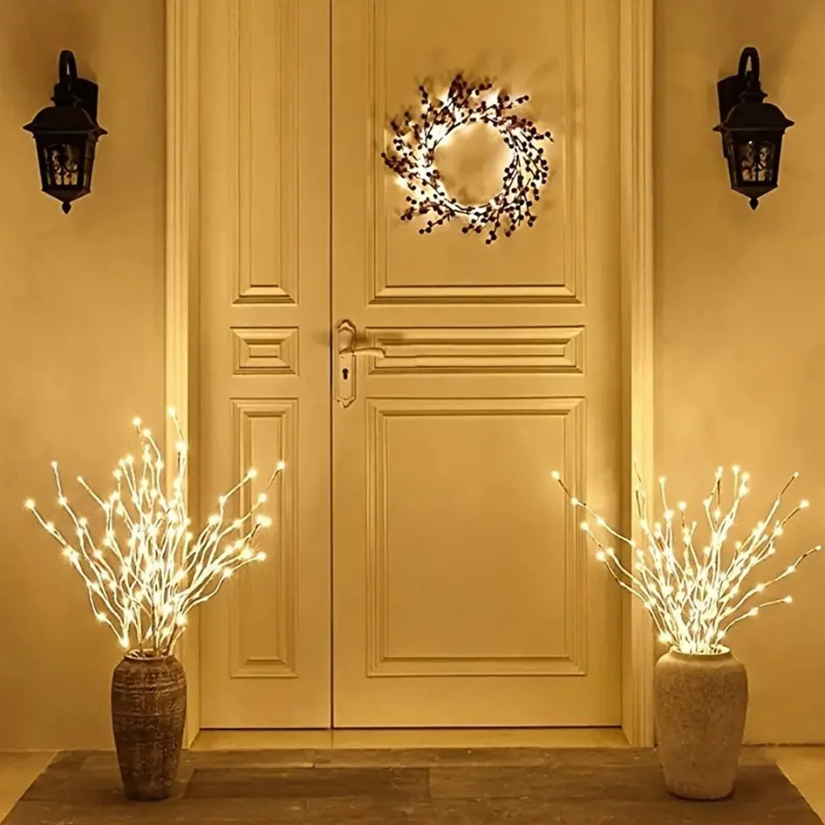 FanzyMarket white birch branch LED twig light, 72 cm warm white string fairy lights for Christmas and wedding decor.