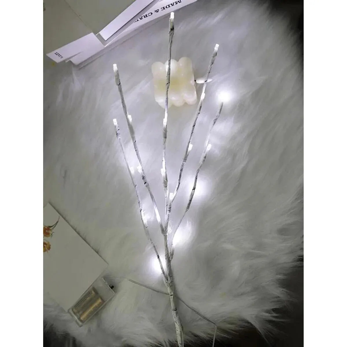 White Birch Branch LED Twig Light by FanzyMarket, 72 cm warm white fairy lights, battery-operated for Christmas and wedding decor.