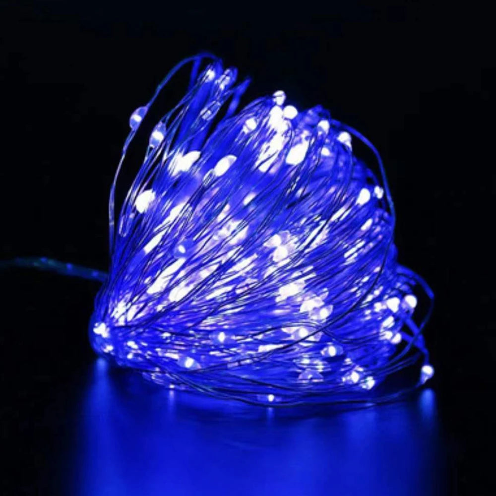 White waterproof battery-operated LED copper wire fairy lights in 2m length, ideal for wedding, party, Christmas, and DIY decorating.