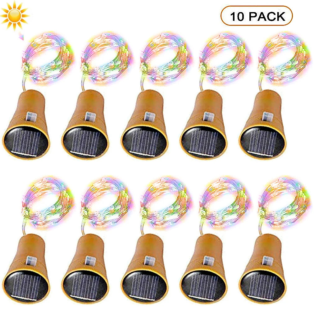 Solar wine bottle cork string lights with 20 LEDs on copper wire, ideal for wedding, party, or garden decor by FanzyMarket.