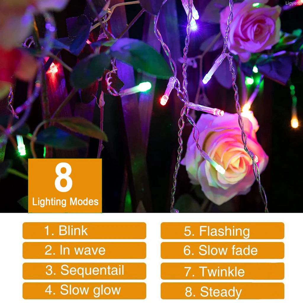 FanzyMarket solar curtain icicle fairy string lights, 3.5m outdoor waterproof decor for wedding and Christmas garden lighting