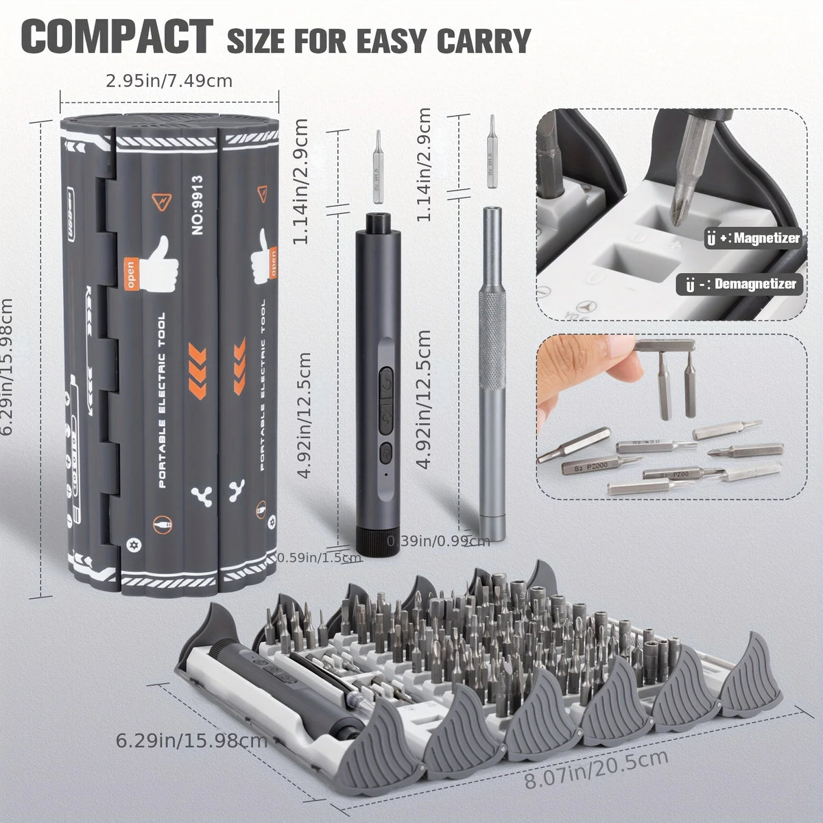 FanzyMarket 138-in-1 mini electric screwdriver set with magnetic bits, portable alloy design for PC and iPhone DIY repairs.