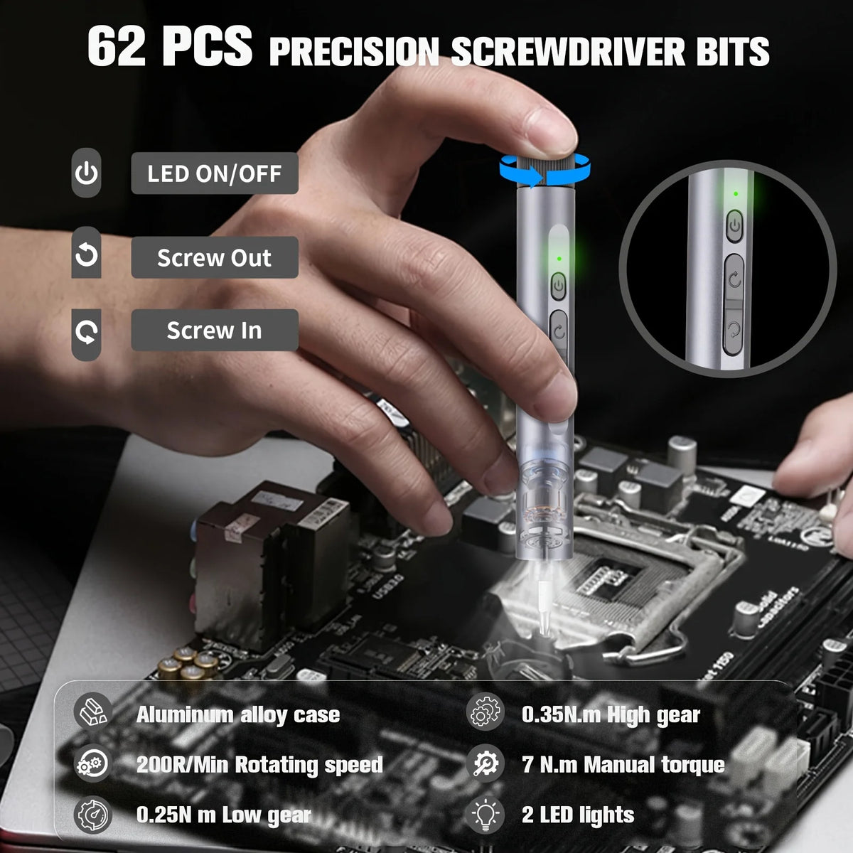 FanzyMarket 138-in-1 mini electric screwdriver set with magnetic bits, portable alloy design for DIY PC and iPhone repairs.