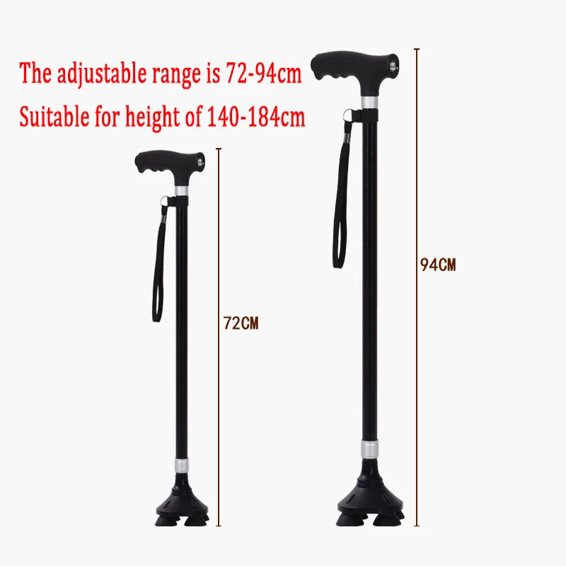 FanzyMarket adjustable aluminum walking cane with LED light, non-slip T-handle, retractable, suitable for seniors, 28-37 inches tall.
