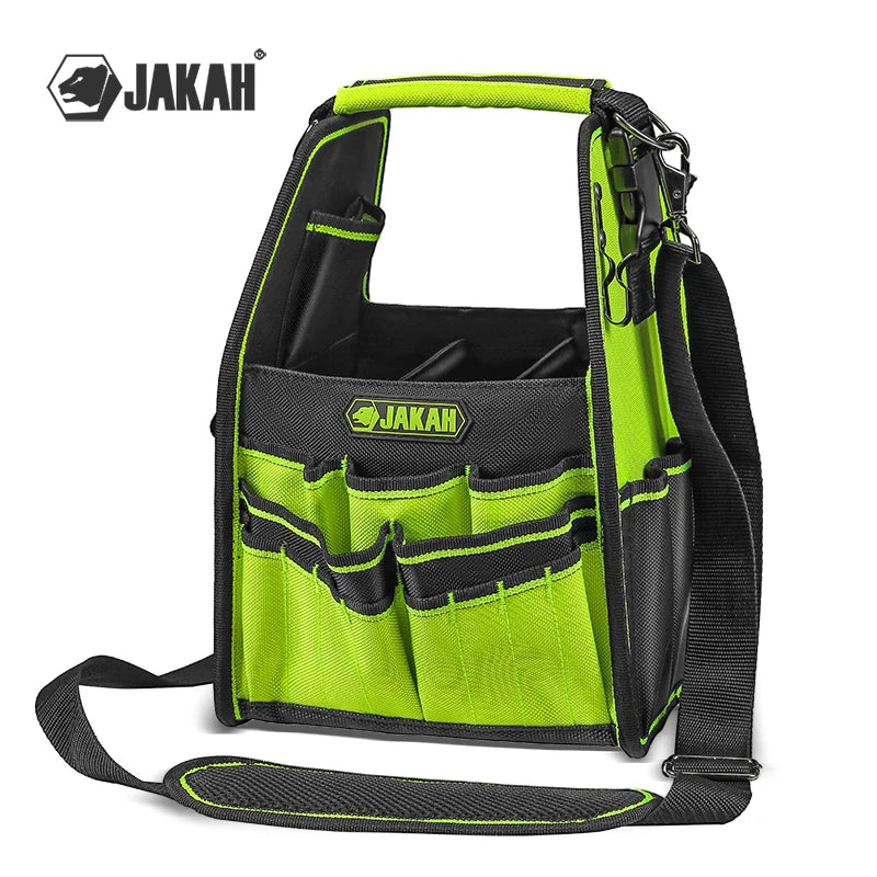 FanzyMarket open tool tote bag with adjustable straps and waterproof base, ideal for heavy-duty tool storage and organization.