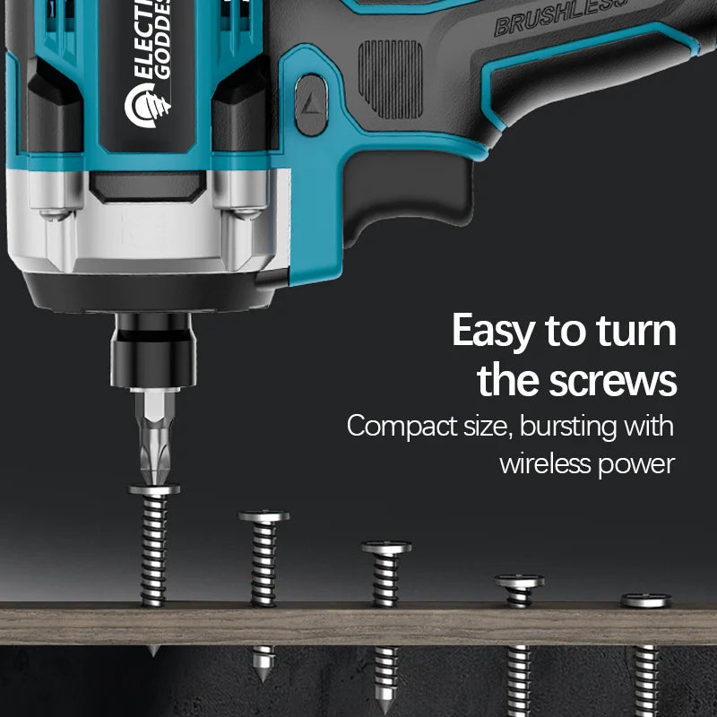 FanzyMarket brushless cordless impact screwdriver with 18V rechargeable battery, versatile power tool for DIY and repair projects.