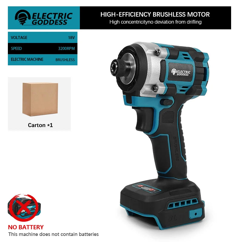 FanzyMarket brushless cordless impact screwdriver with 18V rechargeable battery, ideal for DIY repair and lighting installation tasks.