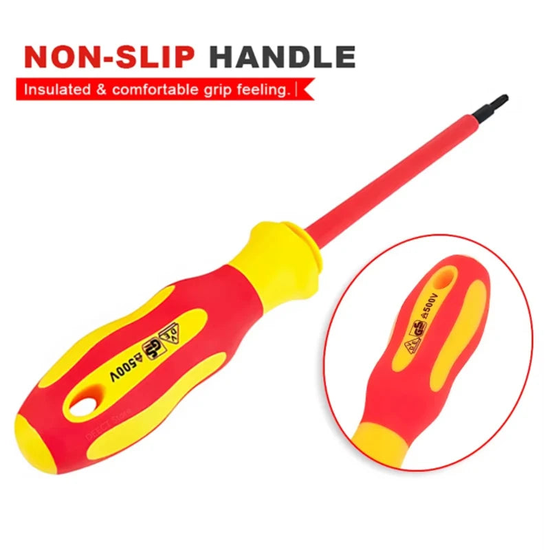 FanzyMarket 10-piece VDE insulated screwdriver set with interchangeable blades, magnetic tips, and carrying case for electrical work.