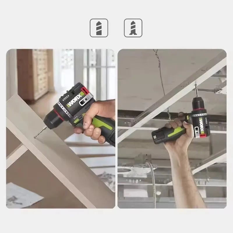 FanzyMarket cordless 12V brushless electric drill with smart clutch, 50 Nm torque, 1800 RPM, ideal for DIY and metalworking.