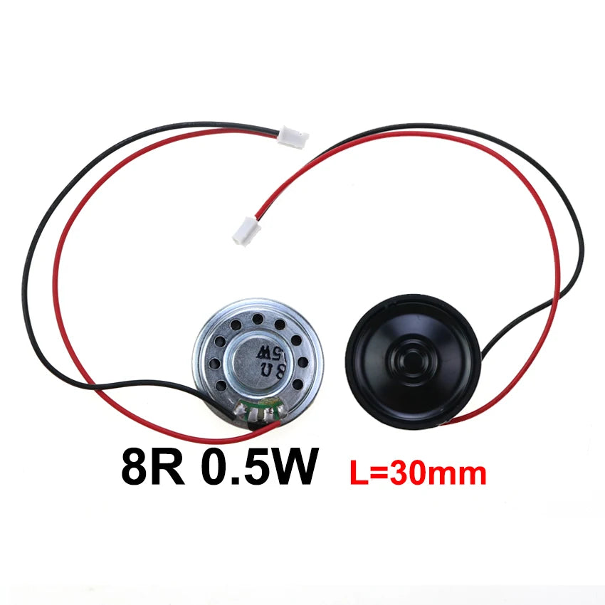 FanzyMarket 8Ω 0.5W mini ultra-thin horn speaker with P2.0 terminal wire, 20–57mm size, suitable for electronic audio projects.
