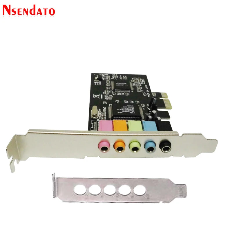 FanzyMarket PCIe 5.1 channel 3D audio sound card with 6 channels and solid capacitors, designed for high-quality PC audio.