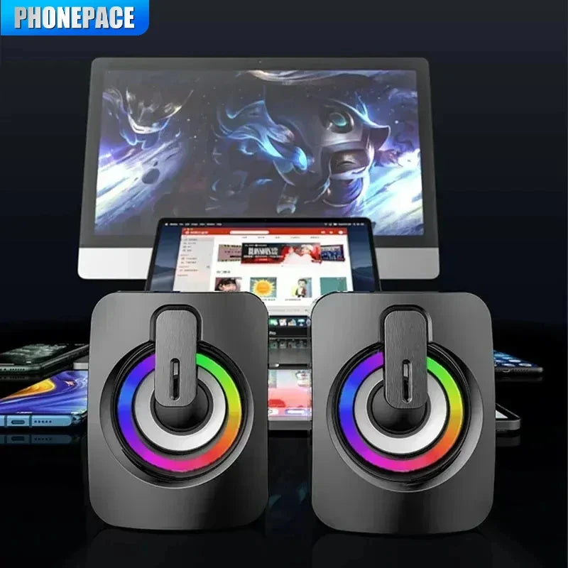 USB & 3.5mm Stereo Computer Speakers with Microphone and LED Lights — audio & speakers