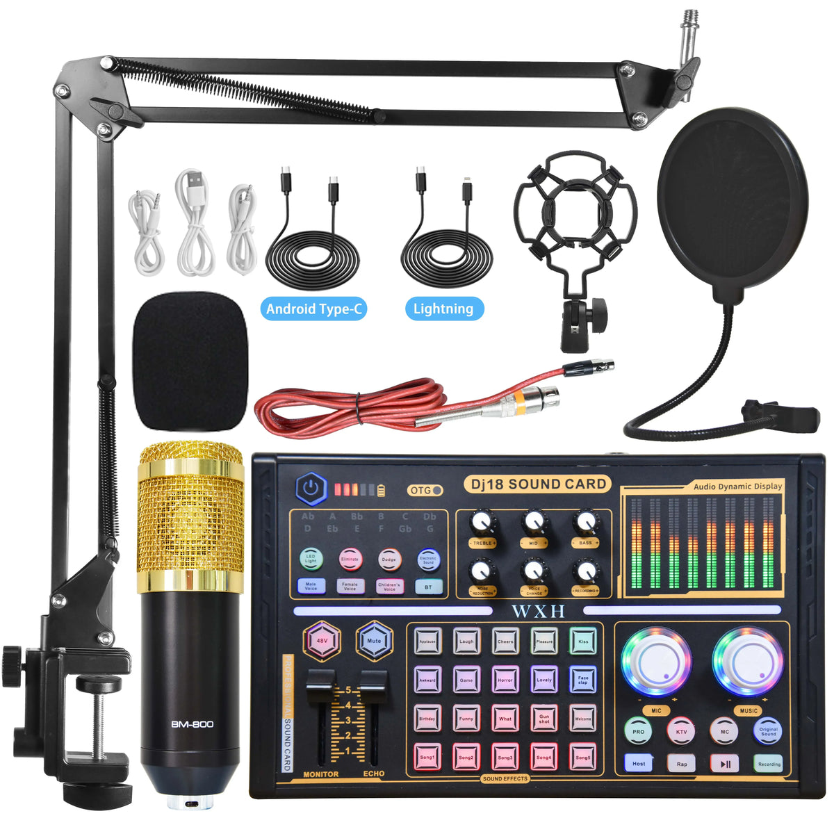 FanzyMarket external sound card studio mixer with noise-reduction microphone for live streaming, TikTok, and podcasting.