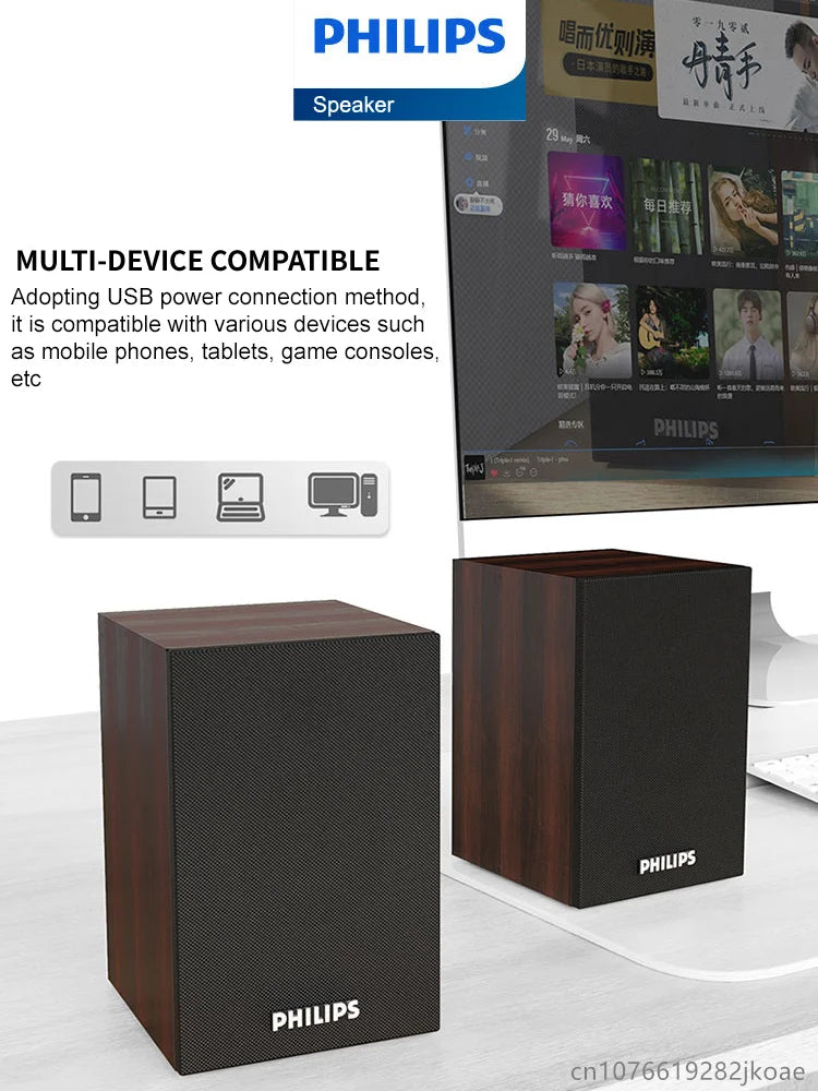 FanzyMarket Bluetooth 5.3 HiFi stereo speaker with wooden subwoofer, USB powered, designed for PC and mobile audio.