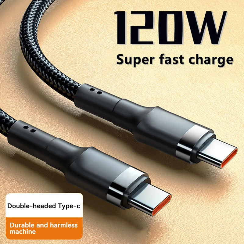 FanzyMarket 120W USB-C to USB-C PD fast charging cable, 5A high-speed power delivery for iPhone, Samsung, Xiaomi, and USB-C devices.