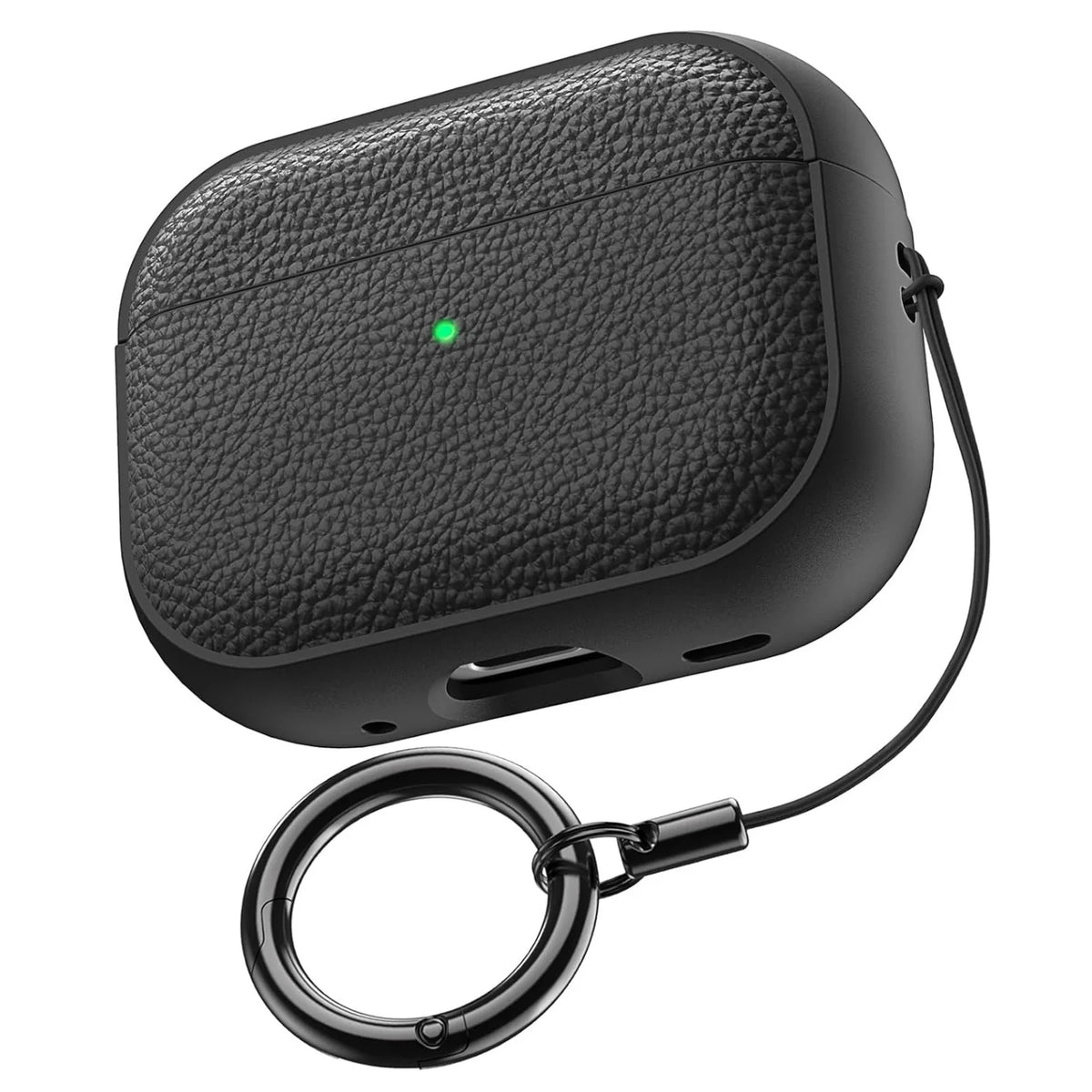 Navy blue FanzyMarket AirPods case with lanyard, soft TPU and PU leather, shockproof protective cover for AirPods 1-4 and Pro series.