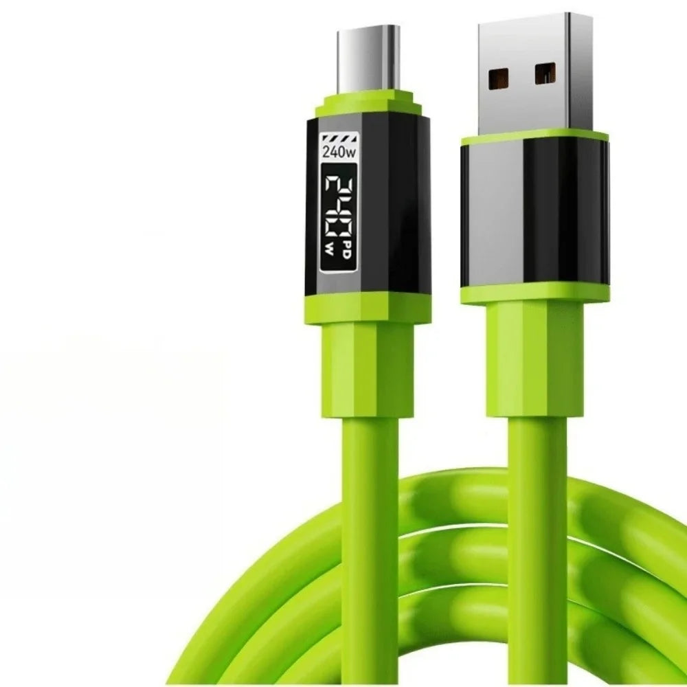FanzyMarket 240W USB-C to USB-C fast charging cable with power display, high-power PD charger cord, green, 1.5m length