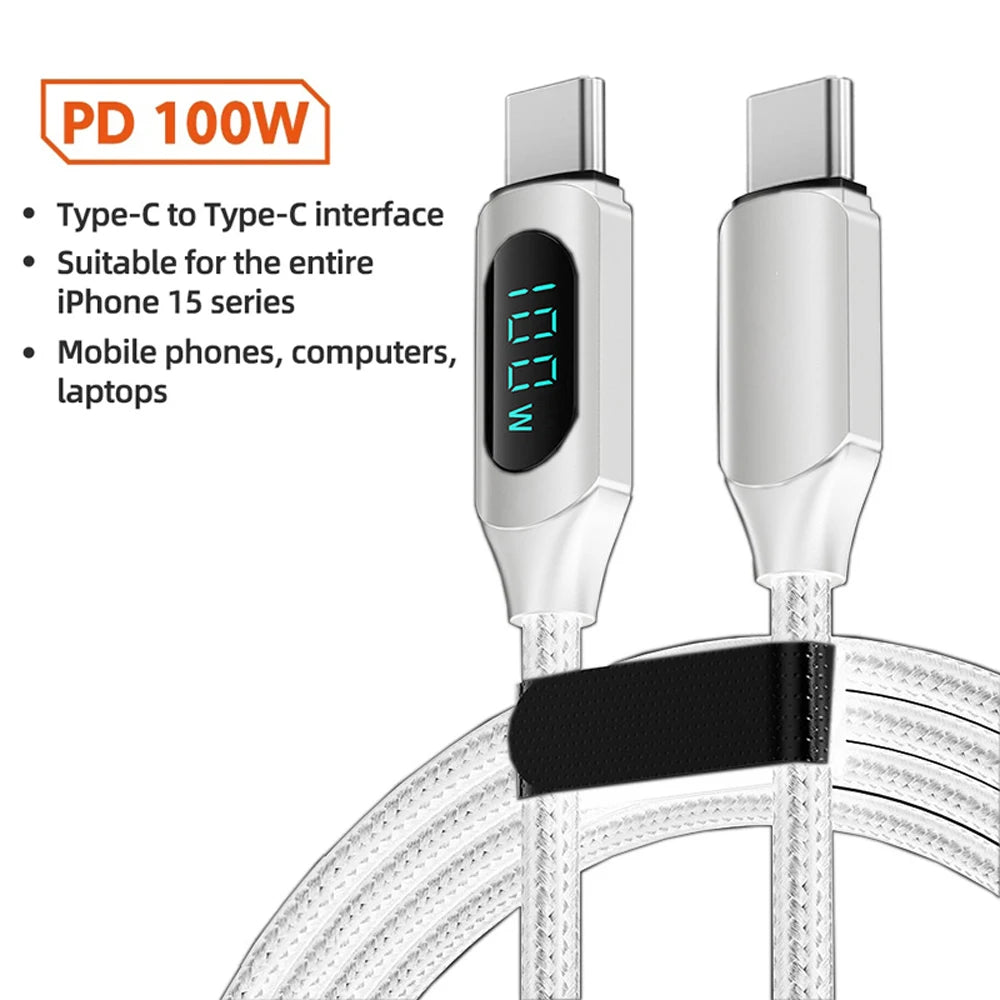 FanzyMarket 100W USB-C to USB-C PD fast charging cable, 1m or 2m, high-speed data transfer and DisplayPort video support.