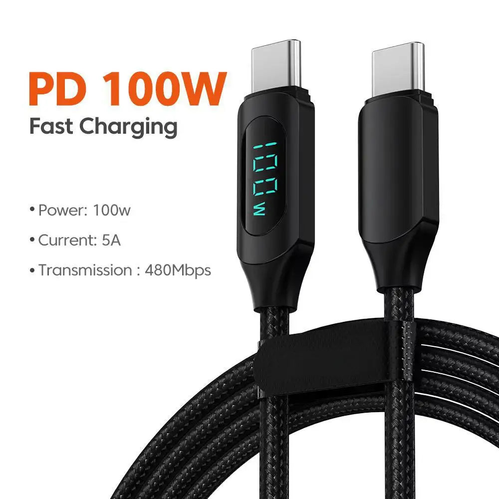 FanzyMarket 100W USB-C to USB-C PD fast charging cable, 1m and 2m lengths, high-speed data transfer and DisplayPort video support.
