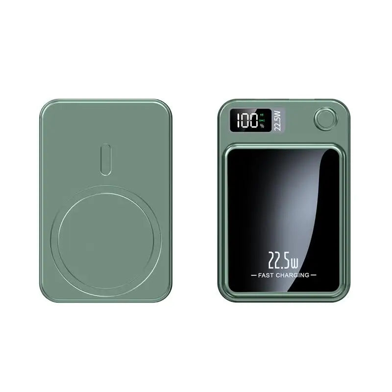 FanzyMarket 30,000mAh magnetic power bank with wireless charging, dual USB ports, LED display, and ultra-thin design.