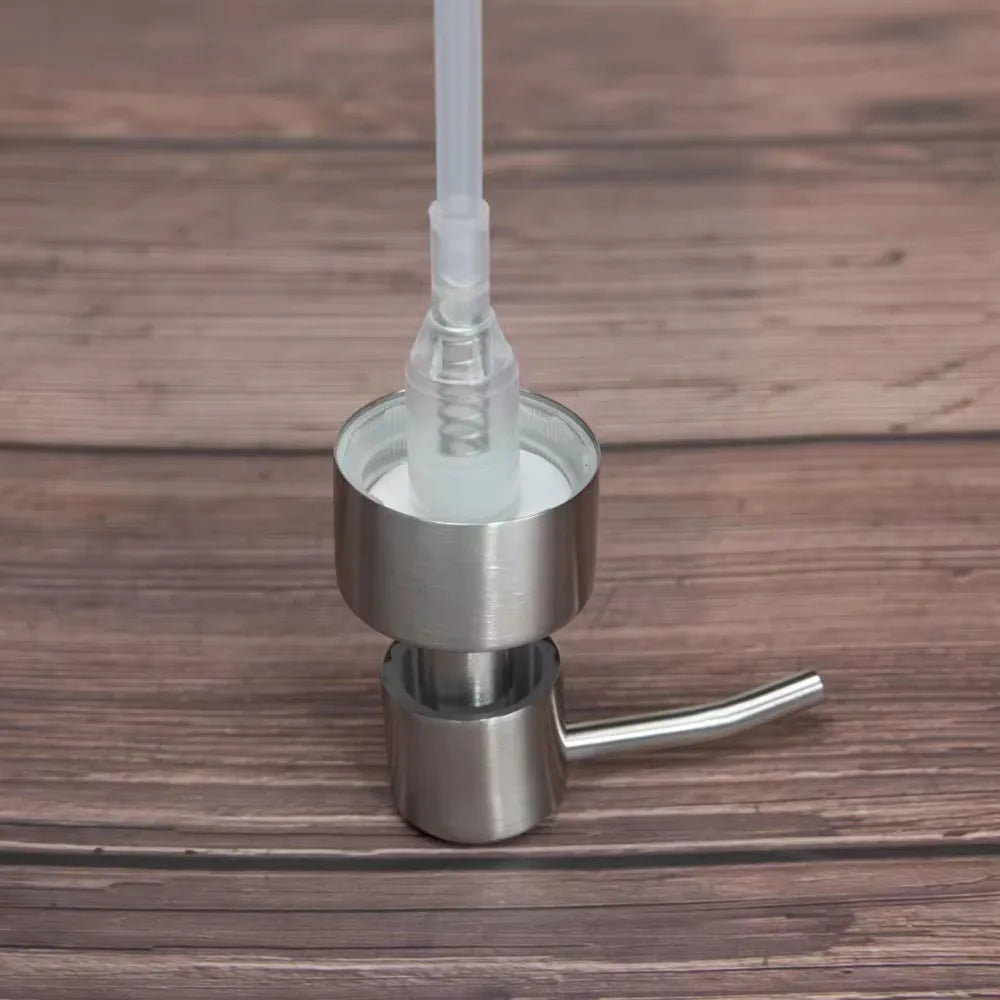 FanzyMarket stainless steel soap pump head replacement for foam liquid soap and shampoo dispensers in bathroom and kitchen.