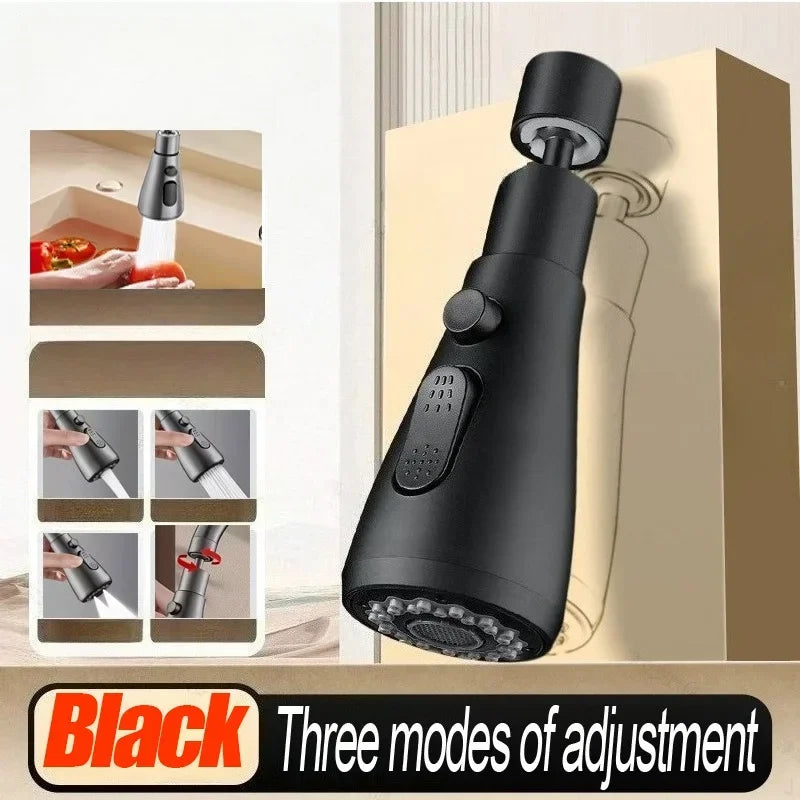 FanzyMarket 3-in-1 kitchen faucet spray head with black ABS finish, 360° rotating high-pressure sink sprayer for versatile kitchen use.