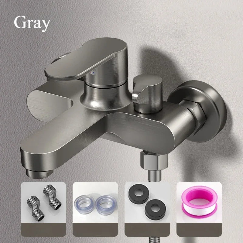 Chrome wall-mount bathtub mixer faucet with handheld shower, 3 modes, 1/2-inch connection, 150 cm hose, suitable for bathroom plumbing.