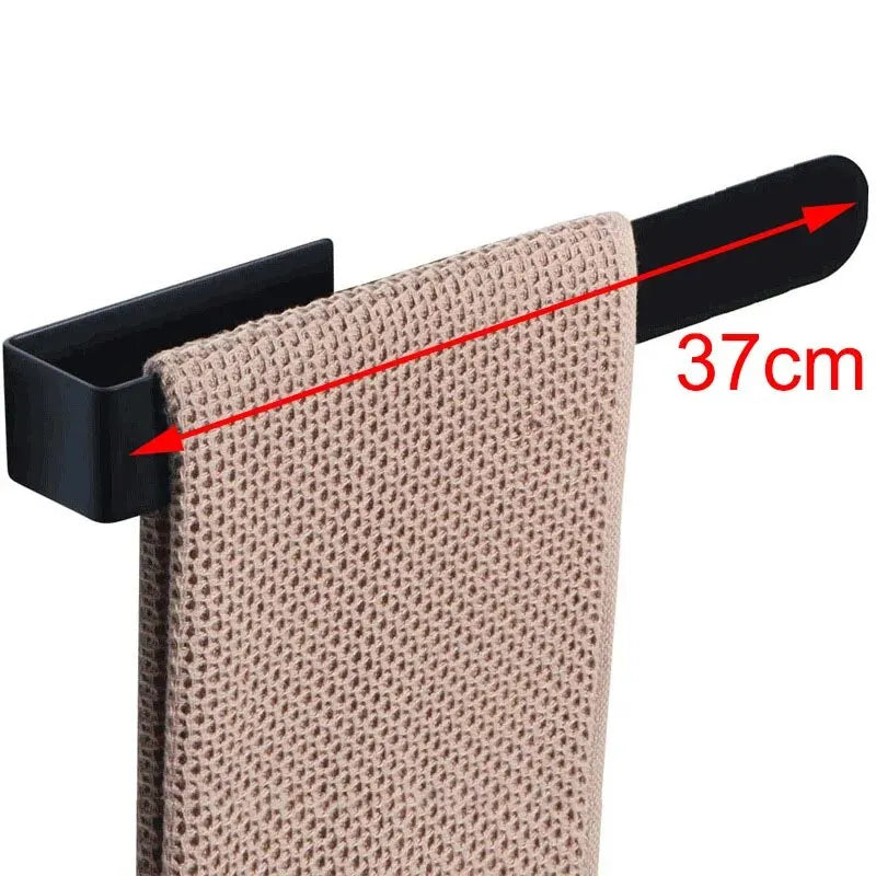 FanzyMarket stainless steel self-adhesive towel bar with single rod, 37cm wall rack for bathroom organization.