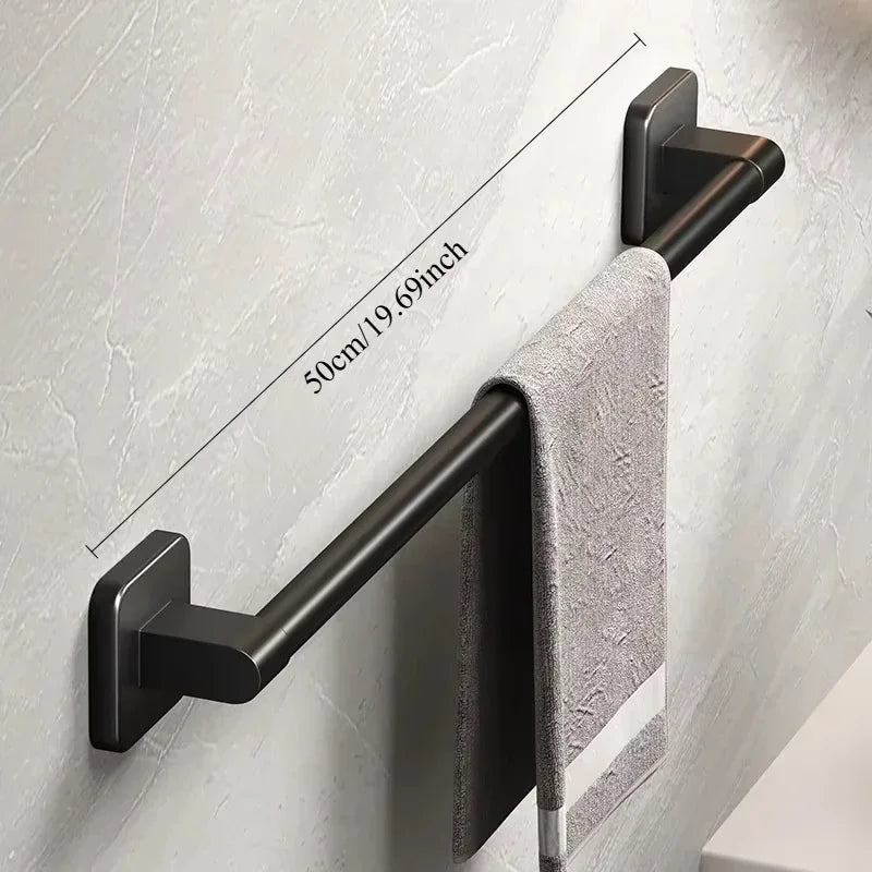 FanzyMarket no-drill wall-mounted aluminum towel rack with horizontal bar, 50-60 cm, ideal for bathroom and kitchen use.
