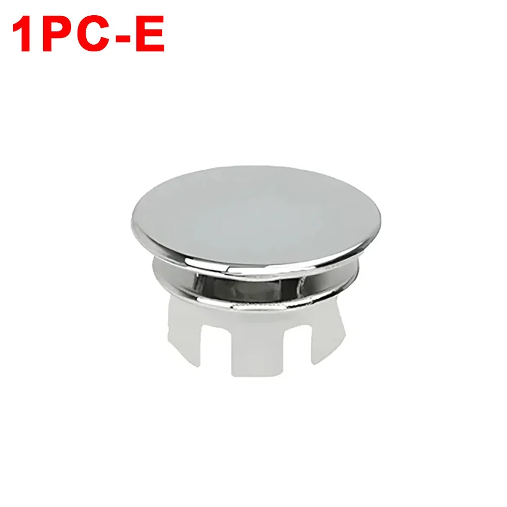 White plastic sink overflow ring cover set for bathroom and kitchen, fits 22-24mm and 47-48mm apertures, four-pack from FanzyMarket.