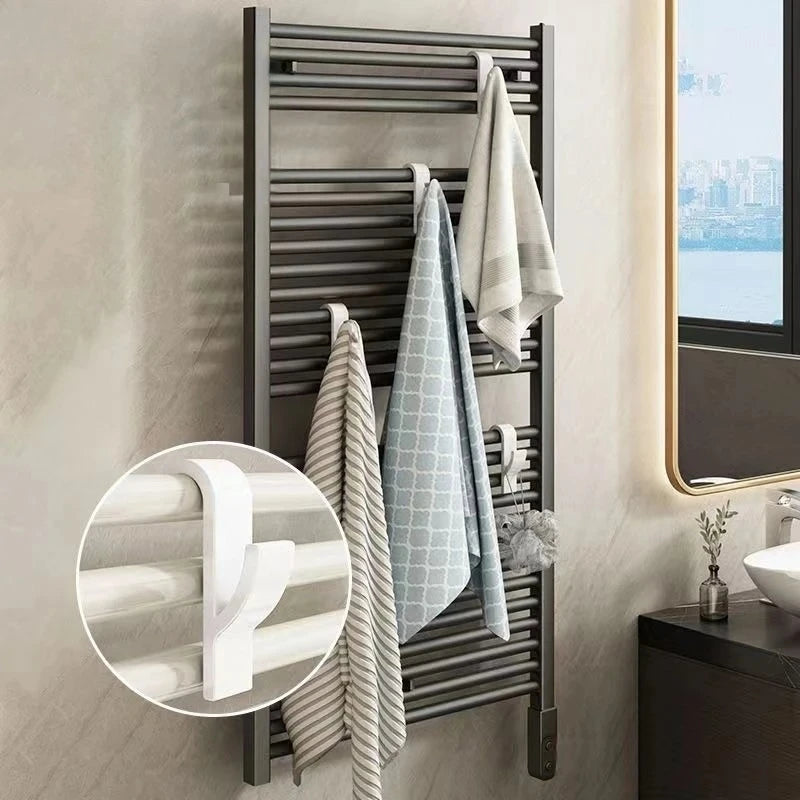 FanzyMarket heated radiator towel hooks with rail hangers and clips for towels, scarves, and clothes in bathroom and home.