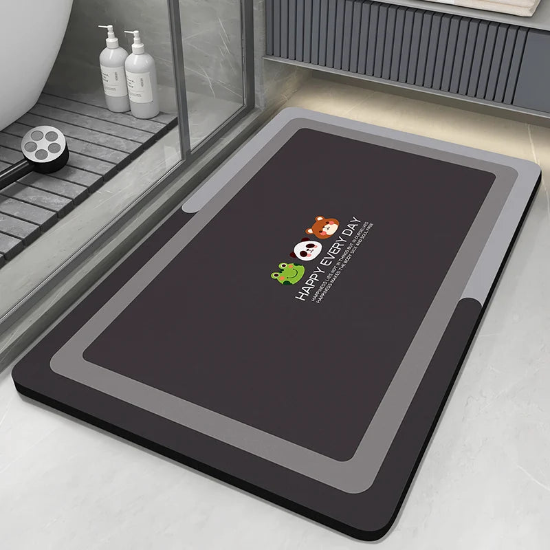 FanzyMarket diatomite quick-dry bath mat, absorbent anti-slip bathroom rug, washable shower and toilet floor mat in multiple sizes.