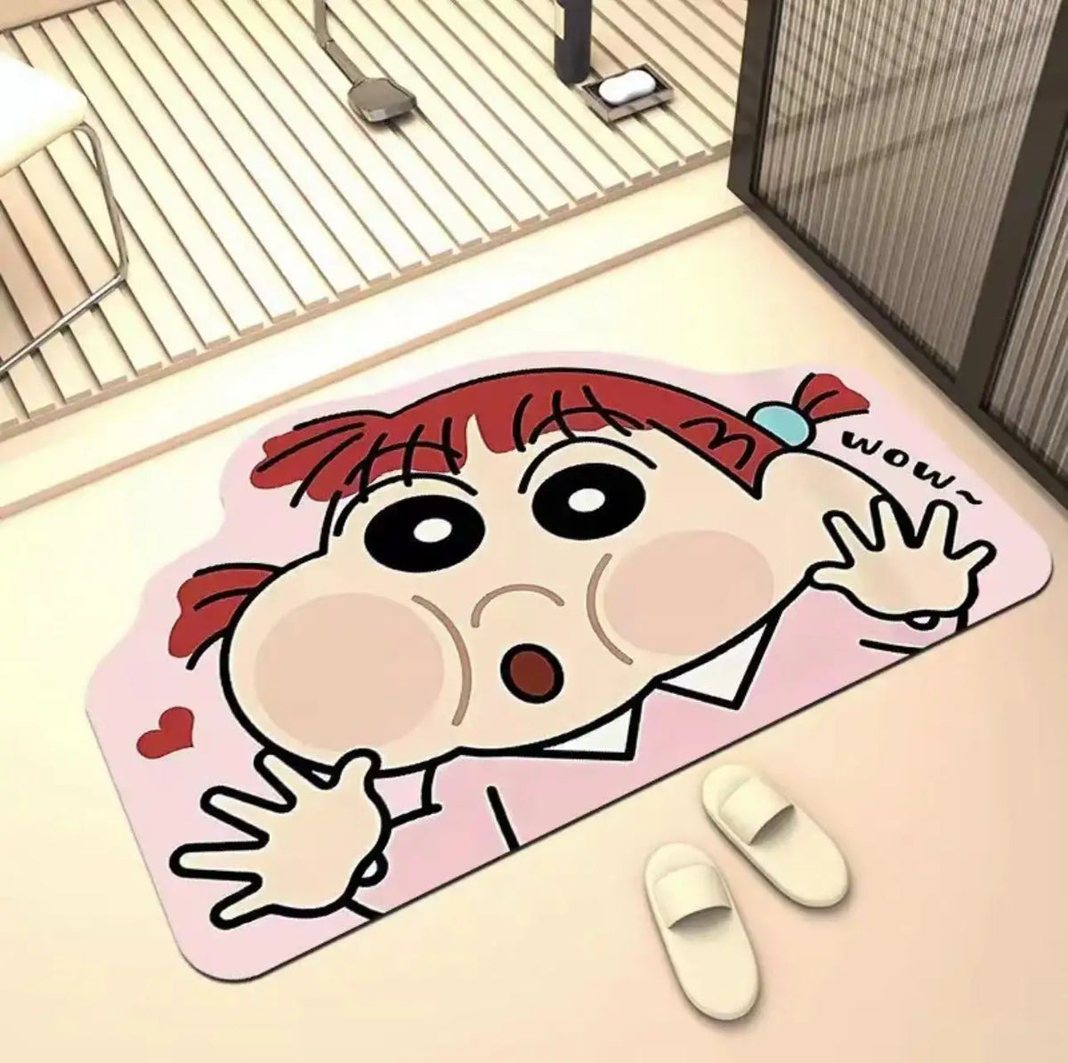 Cartoon anime quick-dry bath mat by FanzyMarket, soft absorbent shower rug for bathroom and home use.