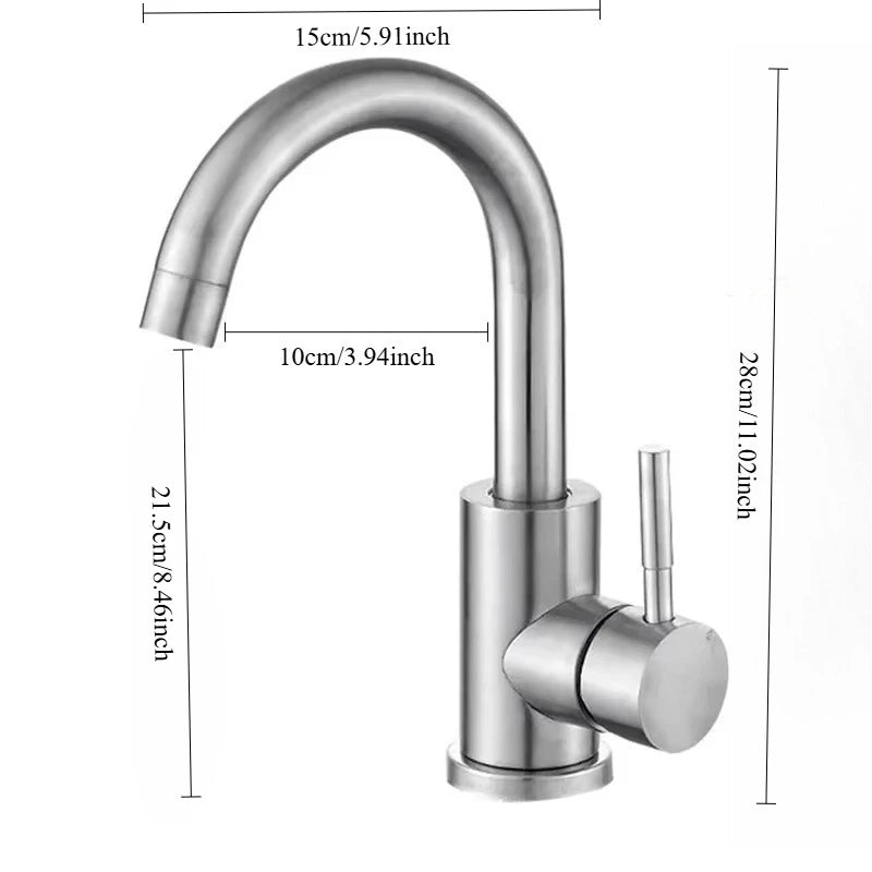 FanzyMarket 304 stainless steel bathroom basin faucet with single lever, 360° swivel, hot and cold water, modern sink mixer tap