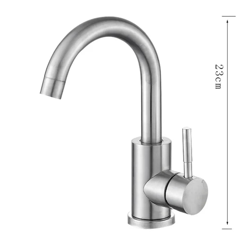 FanzyMarket 304 stainless steel bathroom basin faucet with single lever, 360° swivel, hot and cold water, modern sink tap