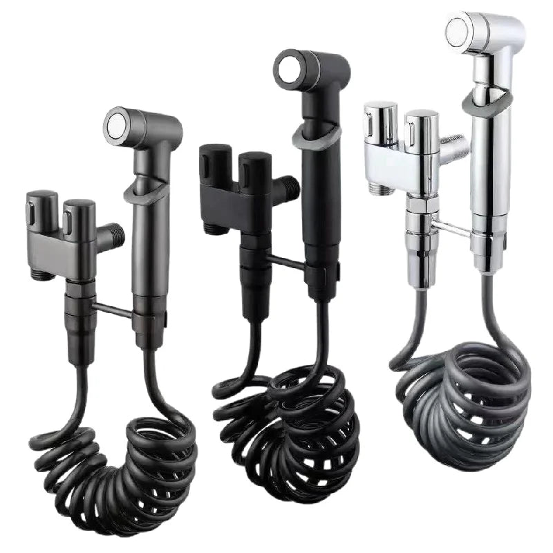 FanzyMarket portable handheld bidet sprayer set with black body, used for personal hygiene and bathroom cleaning.