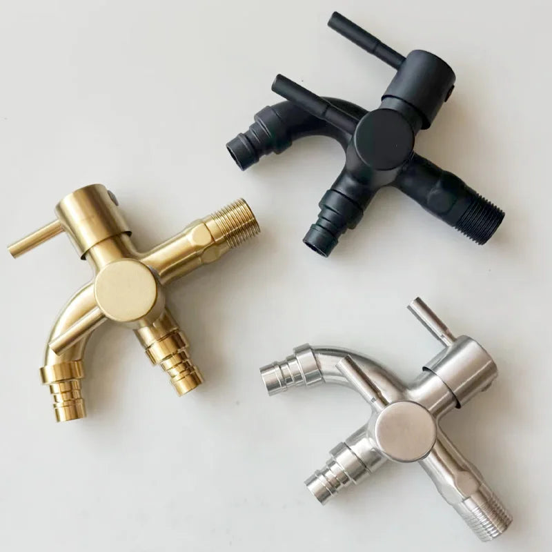 FanzyMarket 304 stainless steel wall-mount double outlet angle valve for bathroom and kitchen, two-way washing machine and bidet tap