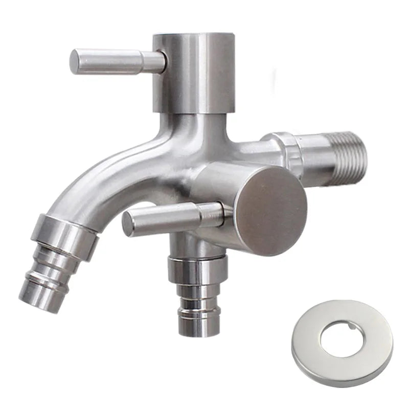 FanzyMarket 304 stainless steel wall-mount double outlet angle valve for bathroom and kitchen, 2 cm two-way washing machine and bidet tap