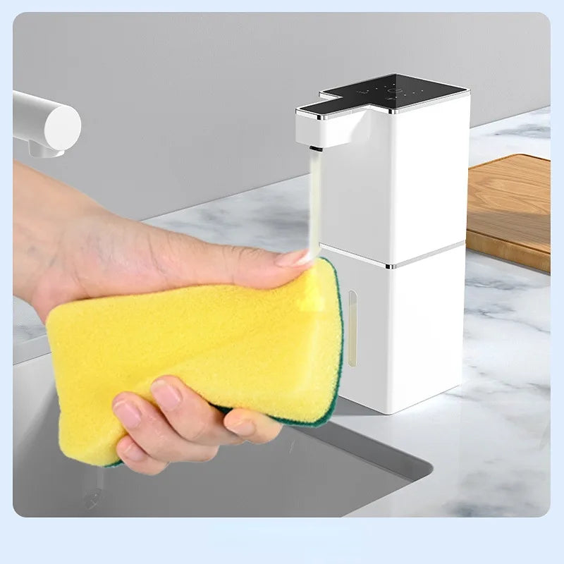 Black FanzyMarket wall-mounted touchless soap dispenser with 380ml capacity, infrared sensor for foam and liquid soap use.