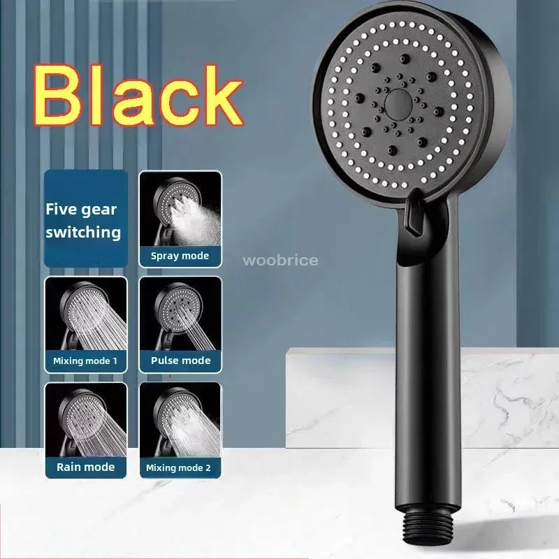 FanzyMarket 5-mode high-pressure handheld shower head with water-saving silicone nozzles, fits G1/2 bathroom plumbing fixtures.