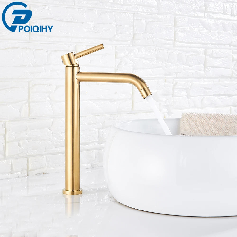 FanzyMarket matte black and brushed gold single-handle basin faucet with deck-mount design for bathroom sinks.