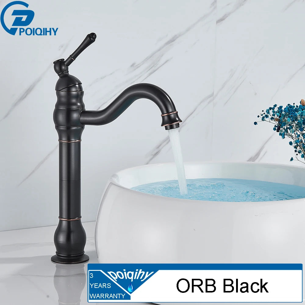Antique brass vessel sink faucet by FanzyMarket, deck-mounted single-handle bathroom basin mixer tap with hot and cold water.