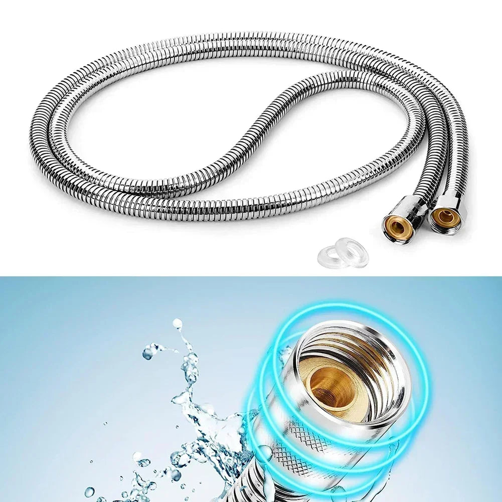 FanzyMarket 2M stainless steel shower hose extension, flexible bathroom water pipe for showerheads and plumbing.