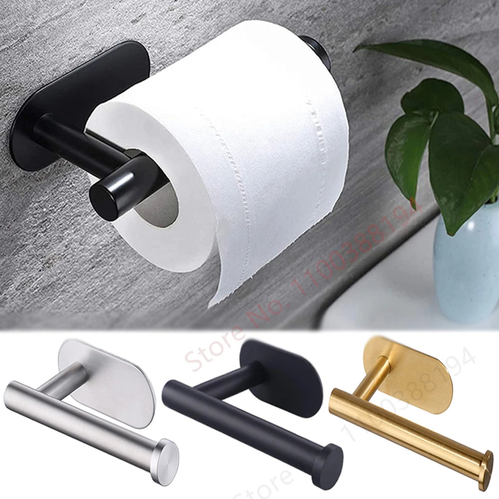 FanzyMarket stainless steel no-drill wall mount toilet paper holder with adhesive, holding tissue or towels up to 30cm (11.8 inches).