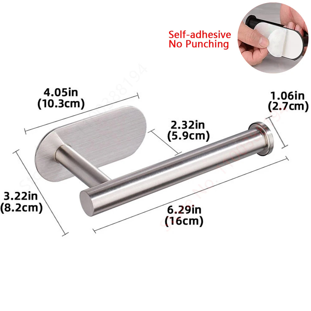 FanzyMarket stainless steel self-adhesive toilet paper holder, wall-mounted bathroom accessory, holds up to 30 cm tissue or towel.
