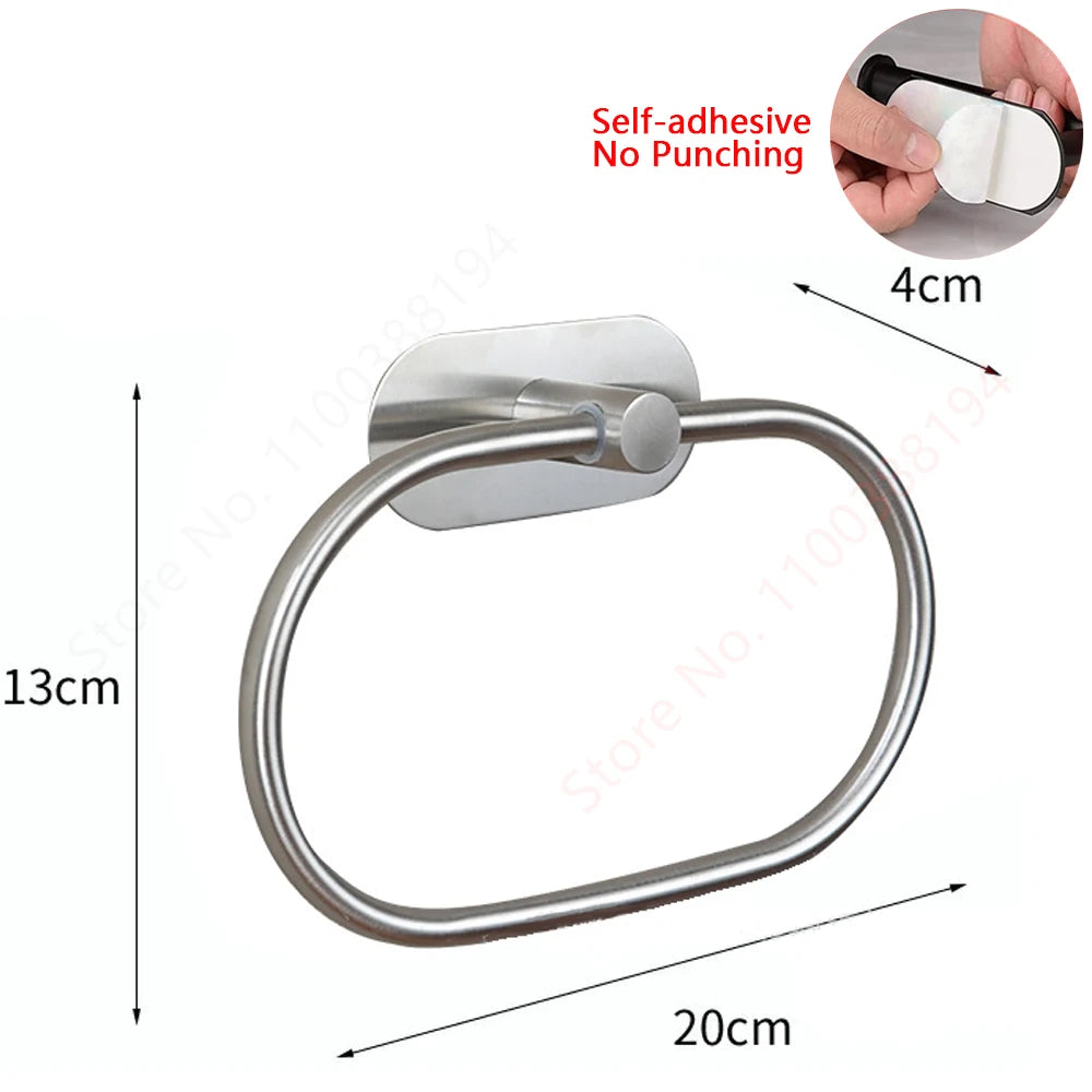 FanzyMarket stainless steel self-adhesive toilet paper holder, wall-mounted, holds tissue or towels up to 30 cm, no drilling needed.