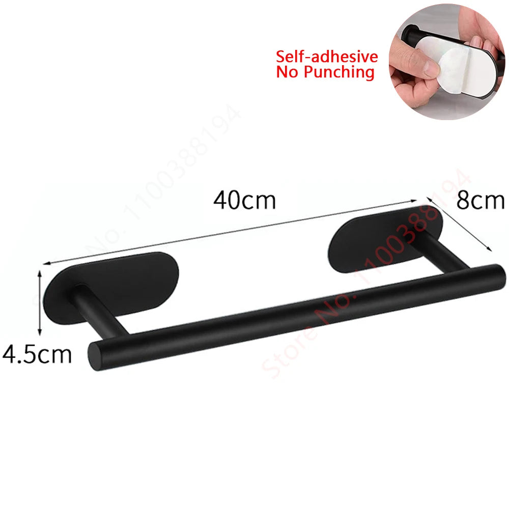 FanzyMarket stainless steel self-adhesive toilet paper holder, wall-mount, no drill, holds tissue or towels up to 30 cm.